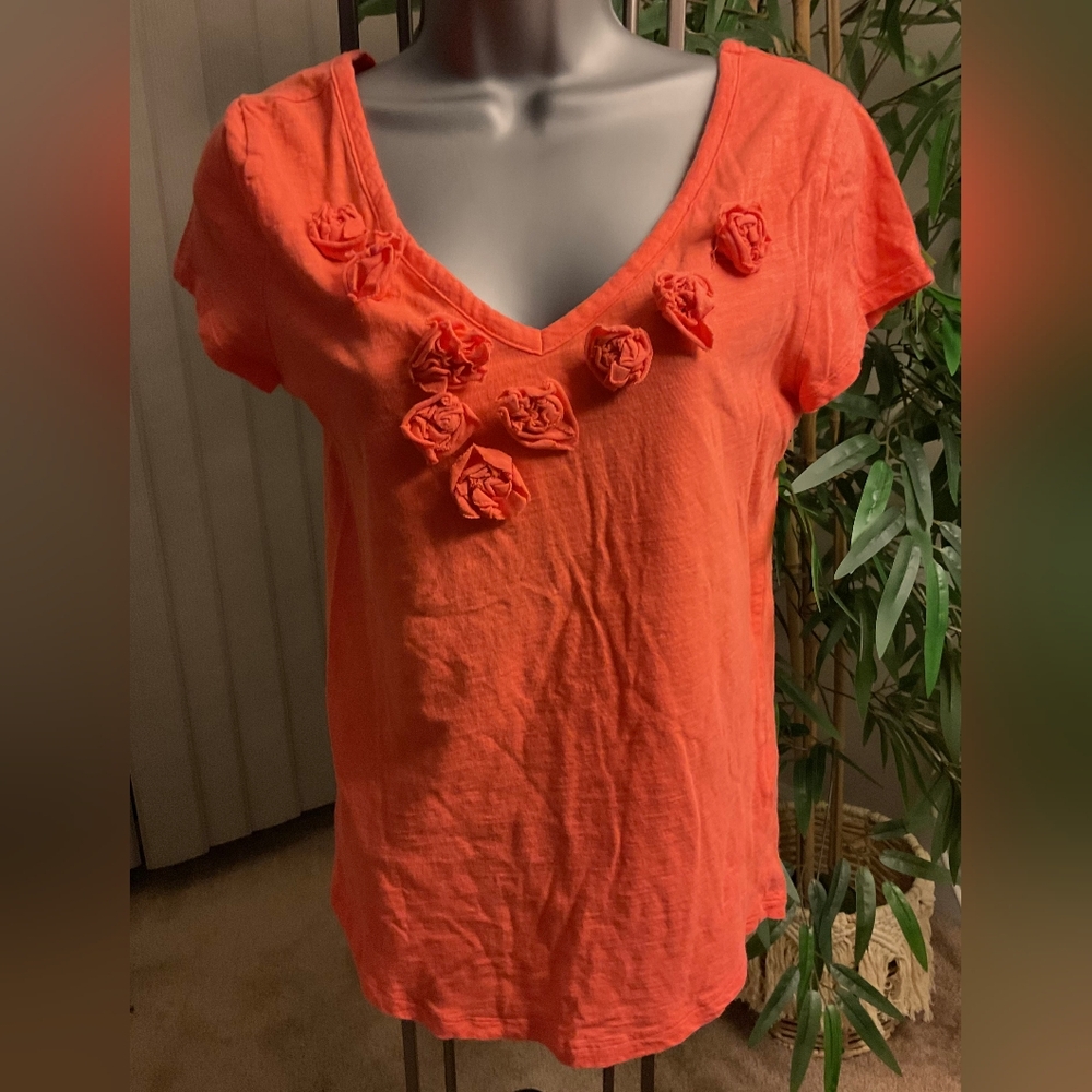 Banana Republic Orange Floral Accent Top